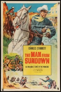 9p547 MAN FROM SUNDOWN 1sh R1952 cool artwork of Charles Starrett in a thrill-packed adventure!