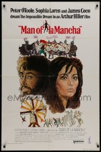 9p551 MAN OF LA MANCHA int'l 1sh 1972 Peter O'Toole, Sophia Loren, cool Ted CoConis art!