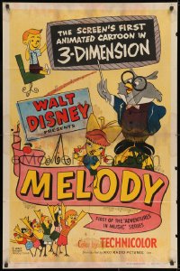 9p563 MELODY style A 3D 1sh 1953 Disney, art of singing birds & kids, first cartoon filmed in 3D!