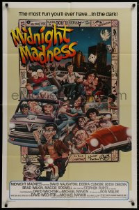 9p568 MIDNIGHT MADNESS 1sh 1980 cool art of entire cast in boardgame by David McMacken!