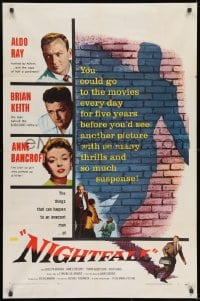 9p615 NIGHTFALL 1sh 1957 Jacques Tourneur noir, Aldo Ray, sexy Anne Bancroft is a pick-up girl!