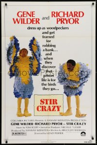 9p815 STIR CRAZY 1sh 1980 Gene Wilder & Richard Pryor in chicken suits, directed by Sidney Poitier!