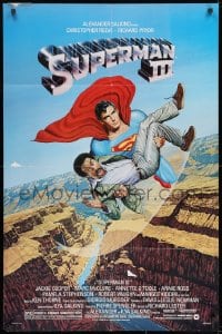 9p834 SUPERMAN III 1sh 1983 art of Christopher Reeve flying with Richard Pryor by L. Salk!