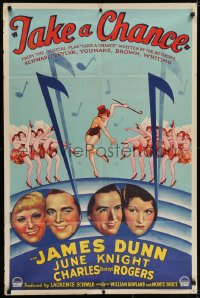 9p845 TAKE A CHANCE style A 1sh 1933 James Dunn & Buddy Rogers in notes + sexy deco dancing girls!