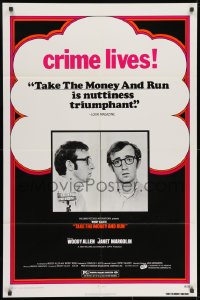 9p846 TAKE THE MONEY & RUN 1sh R1970s wacky Woody Allen mug shot in classic mockumentary!