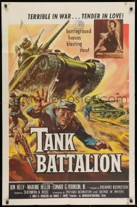 9p849 TANK BATTALION 1sh 1958 cool artwork of Korean War battleground heroes blasting thru!