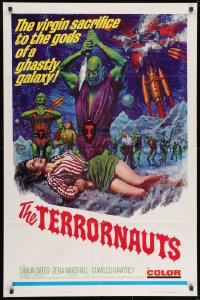 9p863 TERRORNAUTS 1sh 1967 wild art of alien virgin sacrifice to the gods of a ghastly galaxy!