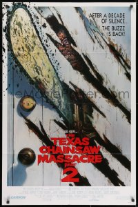 9p866 TEXAS CHAINSAW MASSACRE PART 2 1sh 1986 Tobe Hooper cool and unusual Huston art!