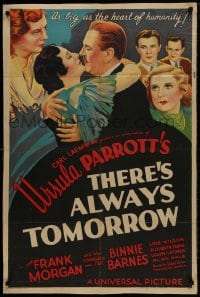 9p874 THERE'S ALWAYS TOMORROW 1sh 1934 art of Frank Morgan hugging young Binnie Barnes, ultra rare!