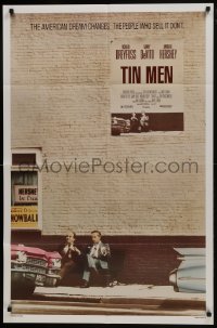 9p892 TIN MEN 1sh 1987 Richard Dreyfuss & Danny DeVito sitting by classic Cadillacs!