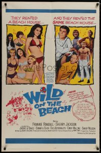 9p970 WILD ON THE BEACH 1sh 1965 Frankie Randall, Sherry Jackson, Sonny & Cher, teen rock & roll!