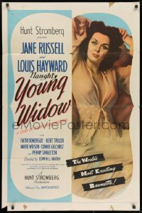 9p995 YOUNG WIDOW 1sh 1946 art of world's most exciting sexy brunette Jane Russell!