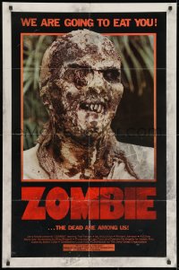 9p998 ZOMBIE 1sh 1980 Zombi 2, Lucio Fulci classic, gross c/u of undead, we are going to eat you!