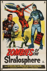 9p999 ZOMBIES OF THE STRATOSPHERE 1sh 1952 cool art of aliens with guns including Leonard Nimoy!