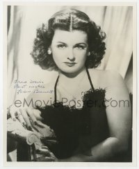 9r897 JOAN BENNETT signed 8x10 REPRO still 1980s sexy close portrait in skimpy feathered gown!