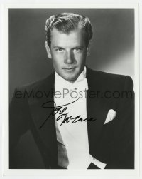 9r901 JOEL McCREA signed 8x10.25 REPRO still 1980s great waist-high portrait wearing tuxedo!