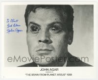 9r617 JOHN AGAR signed 8x10 publicity still 1990s creepy close up from The Brain From Planet Arous!