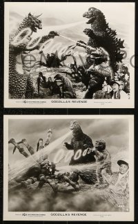 9s869 GODZILLA'S REVENGE 3 8x10 stills 1971 Gabara & his son Minilla, rubbery monster battle!