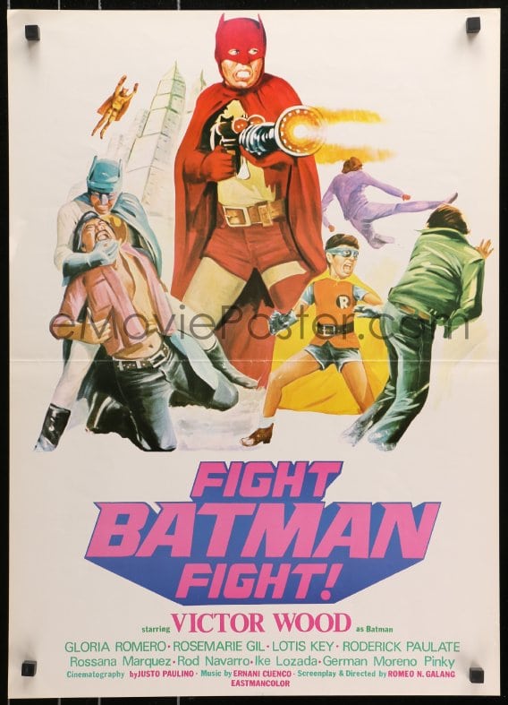 : 9t001 FIGHT BATMAN FIGHT Filipino poster 1973 different  art of Victor Wood in the title role!