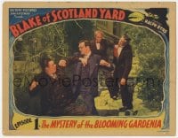 9y305 BLAKE OF SCOTLAND YARD chapter 1 LC 1937 color scene of Ralph Byrd and men in brawl, serial!