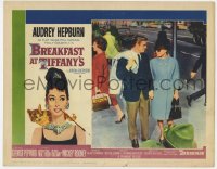 9y313 BREAKFAST AT TIFFANY'S LC #4 1961 Audrey Hepburn & George Peppard walk hand-in-hand in NYC!