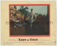 9y427 EAST OF EDEN LC #1 1955 concerned James Dean running past sitting men, John Steinbeck, Kazan!