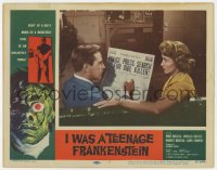 9y551 I WAS A TEENAGE FRANKENSTEIN LC #1 1957 Whit Bissell shows Phyllis Coates shocking headline!