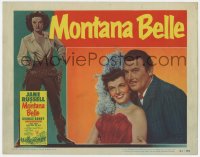 9y699 MONTANA BELLE LC #6 1952 smiling portrait of female bandit Jane Russell & George Brent!