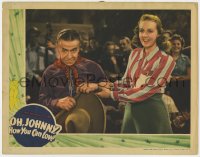 9y733 OH JOHNNY HOW YOU CAN LOVE LC 1940 close up of pretty Peggy Moran grabbing Donald Meek's arm!