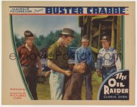 9y734 OIL RAIDER LC 1934 three men watch tough Buster Crabbe threaten guy by oil rig!