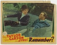 9y779 REMEMBER LC 1939 Robert Taylor & Greer Garson fully clothed in water, both laughing!