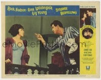 9y853 STRANGE BEDFELLOWS LC #5 1965 Gina Lollobrigida & Rock Hudson love to fight, but not at night!