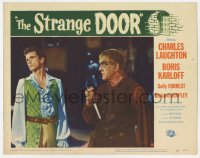 9y854 STRANGE DOOR LC 1951 close up of creepy Boris Karloff with dagger staring at Stapley!