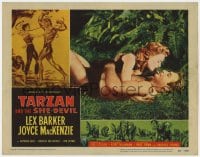 9y873 TARZAN & THE SHE-DEVIL LAMINATED LC #3 1953 romantic c/u of Lex Barker & Joyce Mackenzie on the ground!