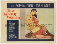 9y884 THAT KIND OF WOMAN LC #5 1959 best portrait of sexy Sophia Loren & Tab Hunter embracing!