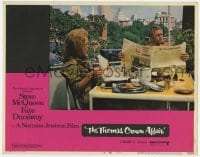 9y896 THOMAS CROWN AFFAIR LC #8 1968 Faye Dunaway with Steve McQueen reading newspaper at table!