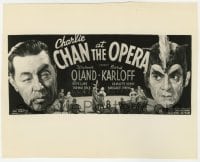 1a179 CHARLIE CHAN AT THE OPERA 7.75x10 still 1936 art of Warner Oland & Boris Karloff on 24sheet!