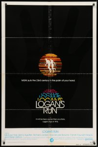 1b532 LOGAN'S RUN advance 1sh 1976 art of Michael York & Jenny Agutter on black background!