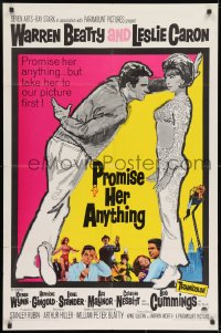 1b711 PROMISE HER ANYTHING 1sh 1966 art of Warren Beatty w/fingers crossed & pretty Leslie Caron!