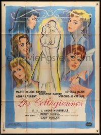 1c959 TWILIGHT GIRLS French 1p 1961 great art of Agnes Laurent & top cast + couple embracing!