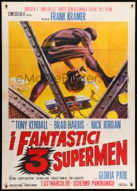 1c409 THREE FANTASTIC SUPERMEN Italian 1p 1967 cool artwork of masked hero with money bag!