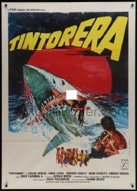 1c411 TINTORERA Italian 1p 1977 wild different art of shark with naked woman in its mouth!