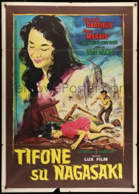 1c418 TYPHOON OVER NAGASAKI Italian 1p 1957 Danielle Darrieux, Jean Marais, different art of Japan!