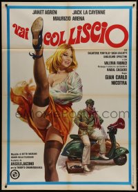 1c426 VAI COL LISCIO Italian 1p 1976 great art of sexy Janet Argen kicking her leg over her head!