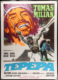 1c122 LONG LIVE THE REVOLUTION Italian 2p 1971 great artwork of Tomas Milian smoking cigar!