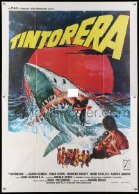 1c164 TINTORERA Italian 2p 1977 best art of the monstrous killer tiger shark eating topless woman!