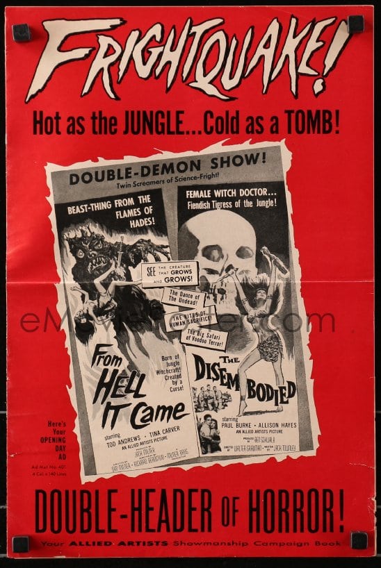 eMoviePoster.com: 1r369 FROM HELL IT CAME/DISEMBODIED pressbook 1957 ...