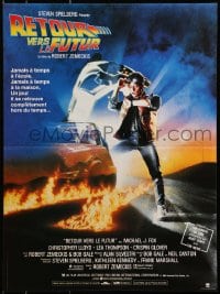 2c935 BACK TO THE FUTURE French 15x21 1985 art of Michael J. Fox & Delorean by Drew Struzan!