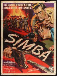 2f906 SIMBA French 1p 1955 Georges Allard art of Dirk Bogarde & Virginia McKenna in Africa!