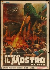 2f165 RODAN Italian 1p R1968 Sora no Daikaiju Radon, art of the Flying Monster ravaging city!